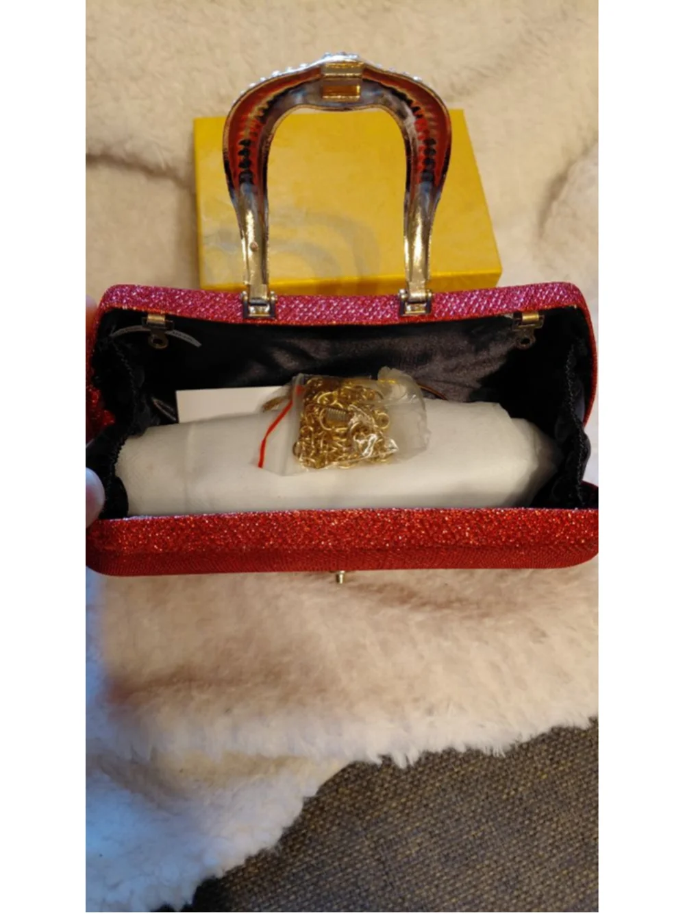 Women's Red Glitter Clutch with Silver Embellishment NWT